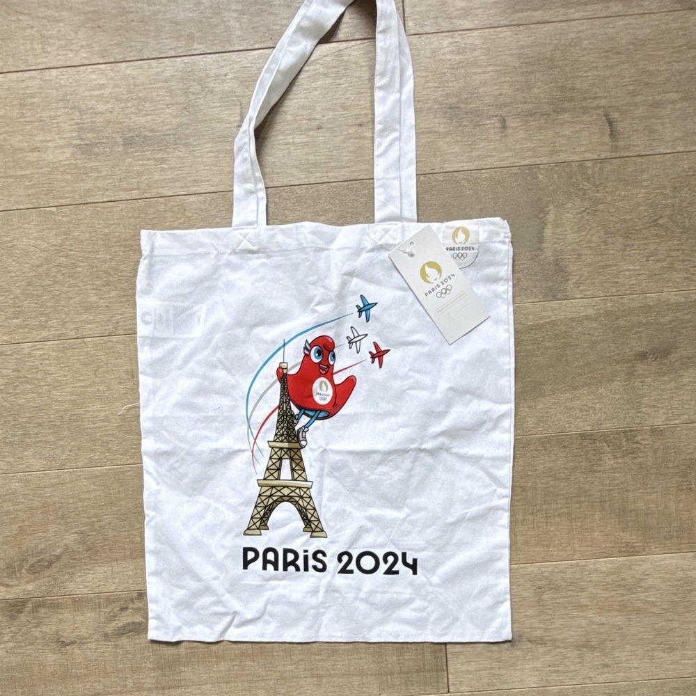 Paris 2024 Olympic Games Licensed White Graphic Print Fabric Tote Bag
